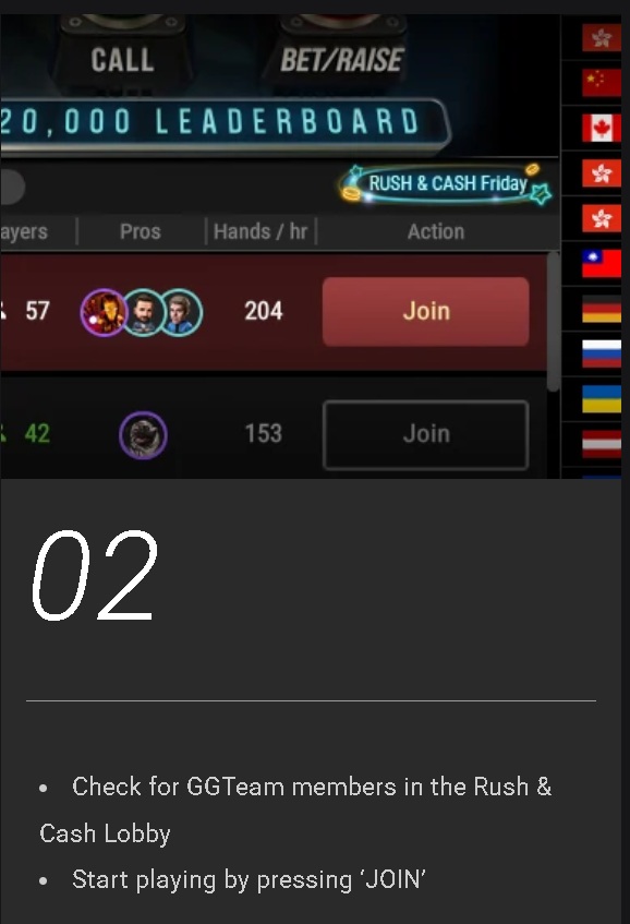 Check for GGTeam members in the Rush & Cash Lobby