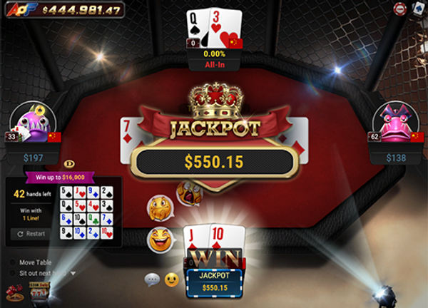 In Texas Hold’em, you can land the Jackpot when you make a Straight Flush or the ultimate Royal Flush, provided that both of your hole cards are used together with three cards from the board.