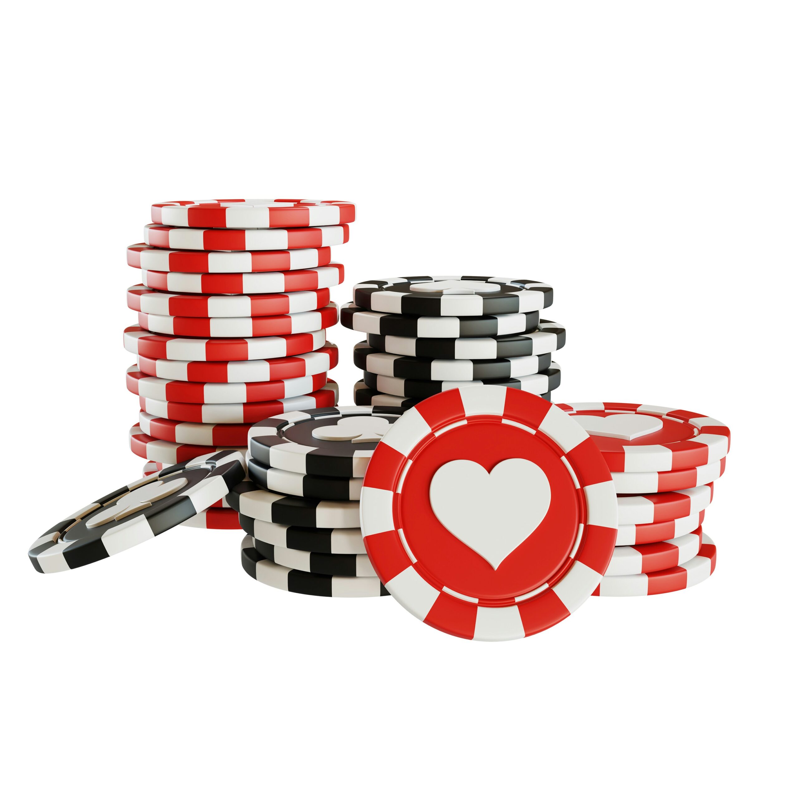Stack of poker chips with a heart-suit chip on top