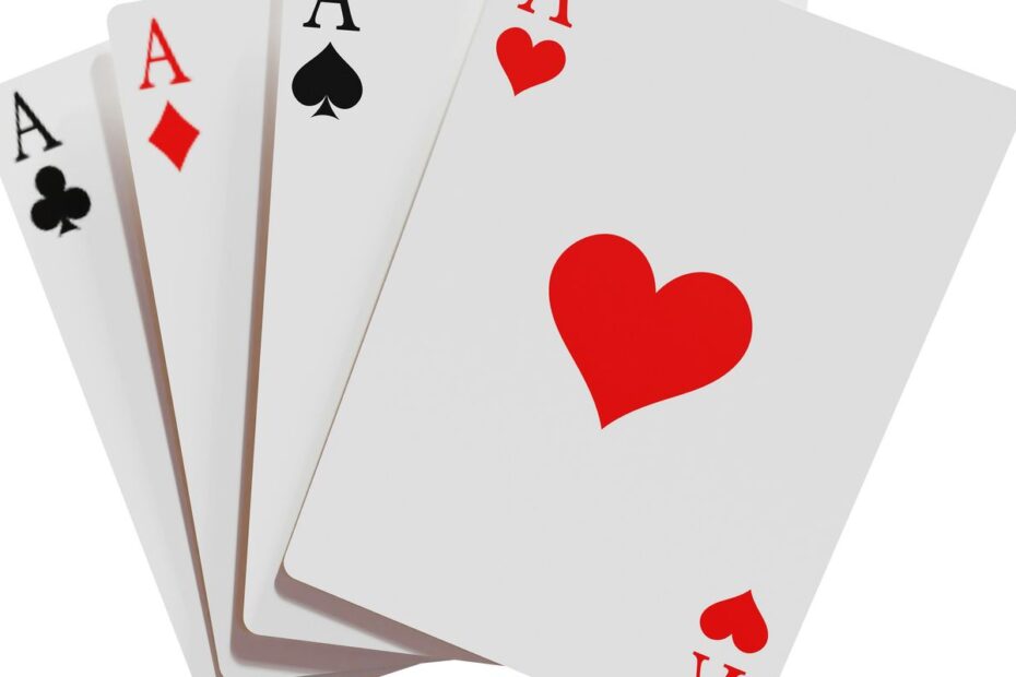 Four aces fanned out against a white background, representing the four hole cards dealt in Pot Limit Omaha